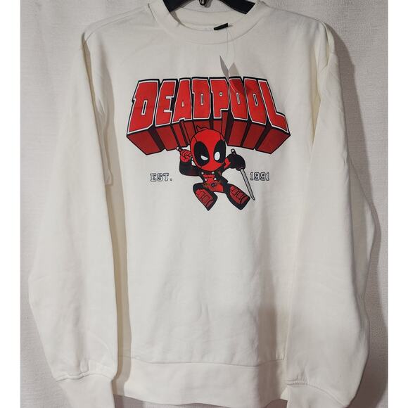 Marvel Deadpool Graphic white sweatshirt men's Small - Picture 1 of 6